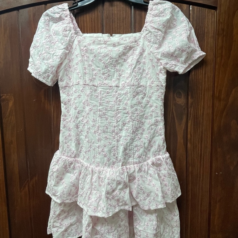 GB Girls White and Pink Ruffled Tiered Sundress